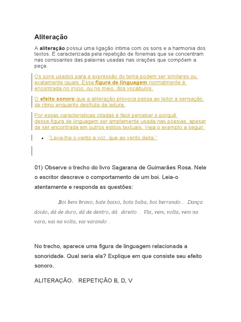 Aliteração Assonância e Sinestesia | PDF | Poesia | Cognição