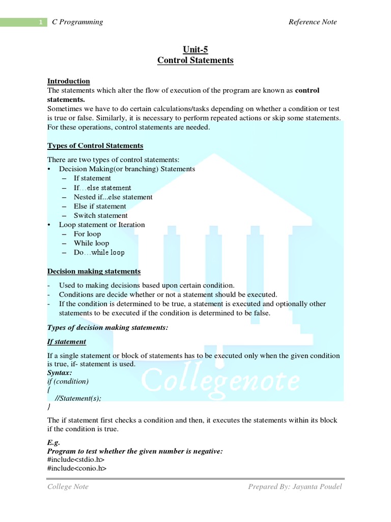 Unit-5 Control Statements | PDF | Control Flow | Computer Science