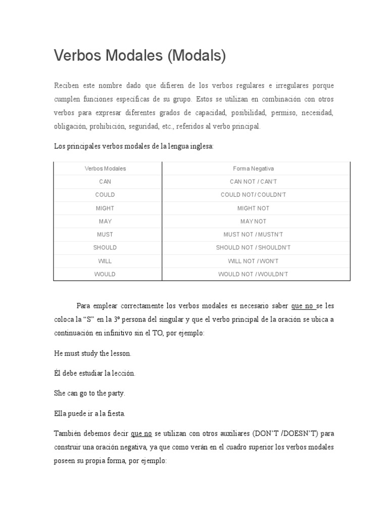 Estructura y Uso de Verbos Modales | PDF | Verbo | Gramática