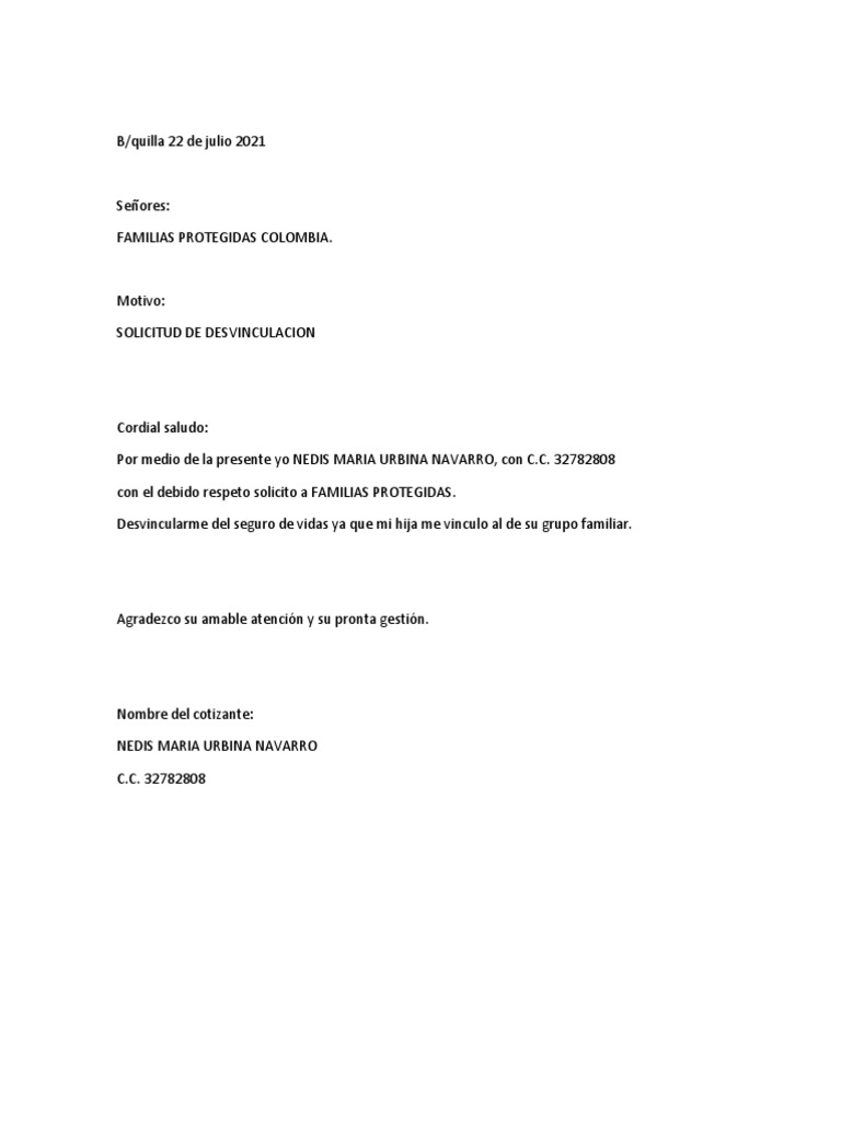 Carta De Desvinculacion Pdf