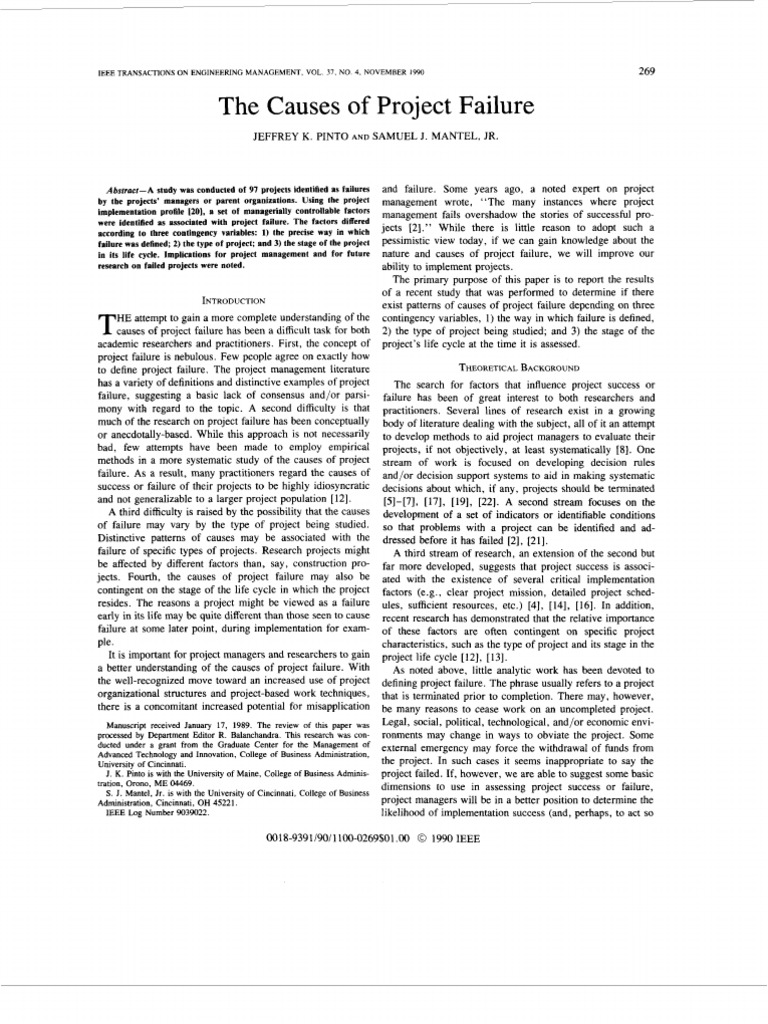 Causes of Project Failure Analysis | PDF | Project Management | Factor ...