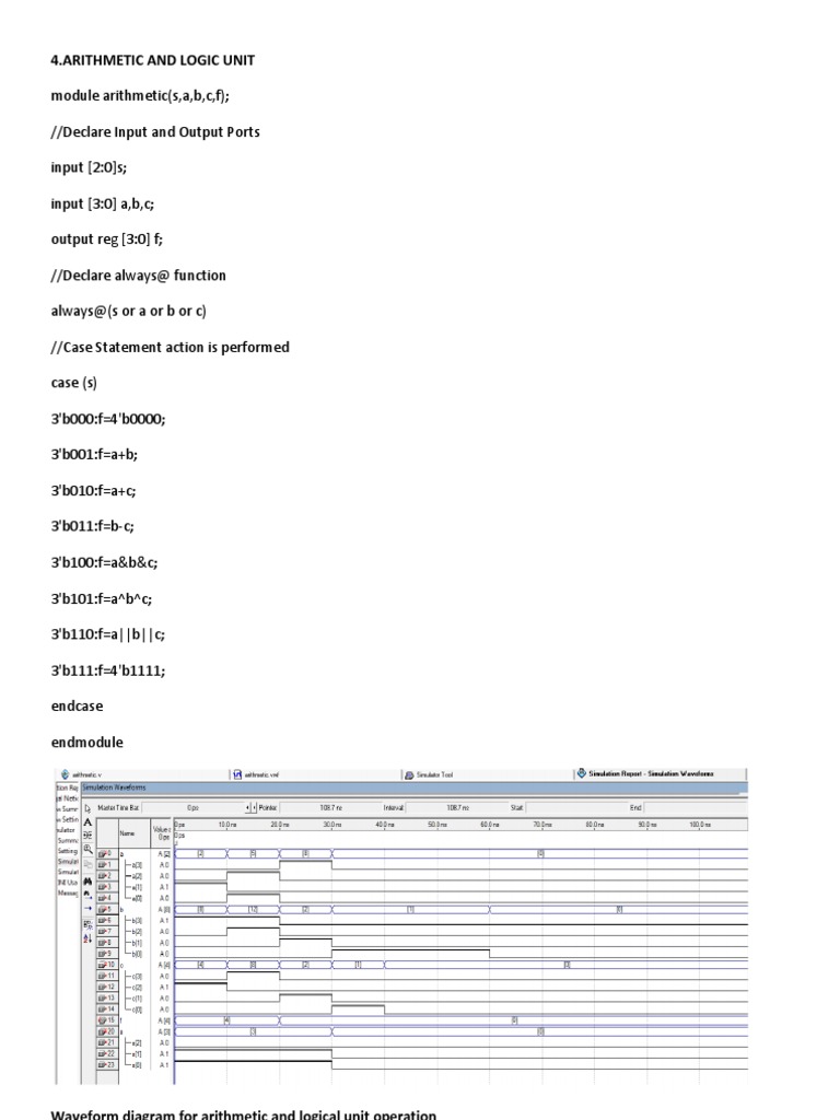 Arithmetic and Logic Unit in Verilog | PDF