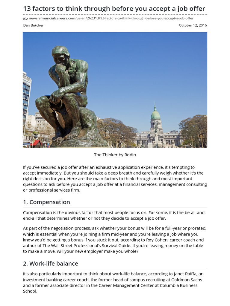 13 Factors To Think Through Before You Accept A Job Offer | PDF ...