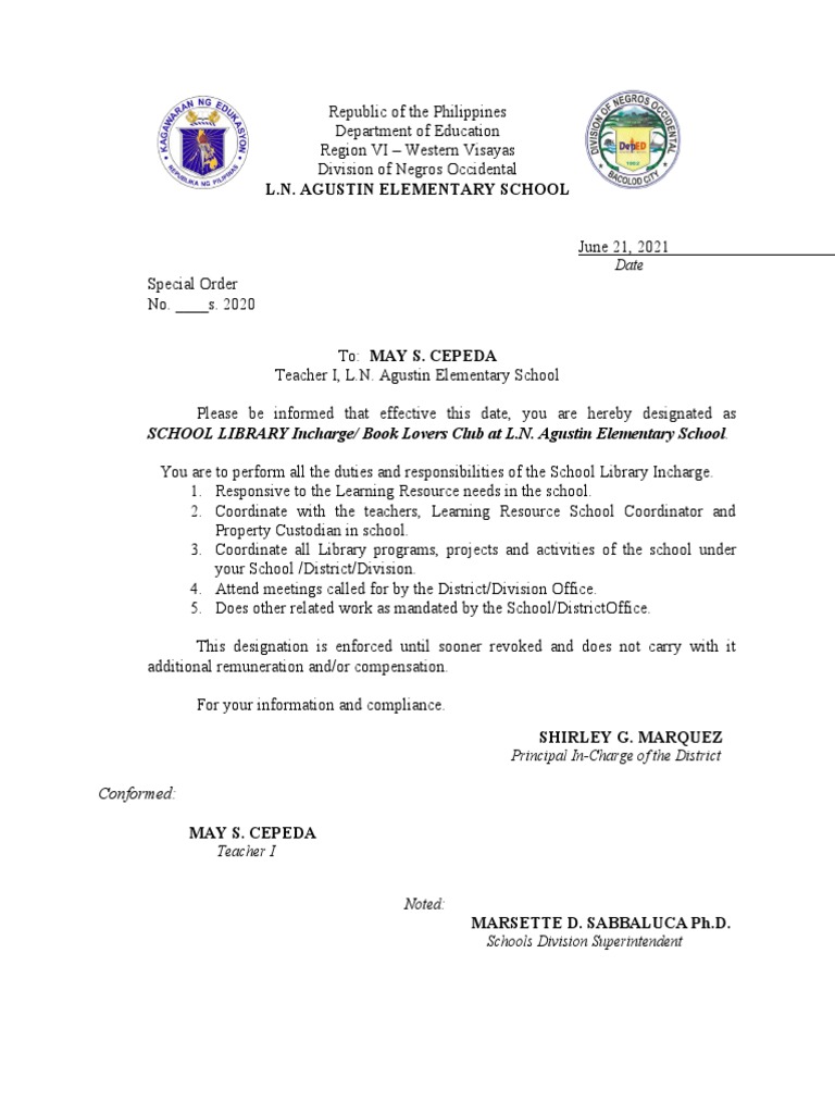 Library Incharge Appointment Notice | PDF