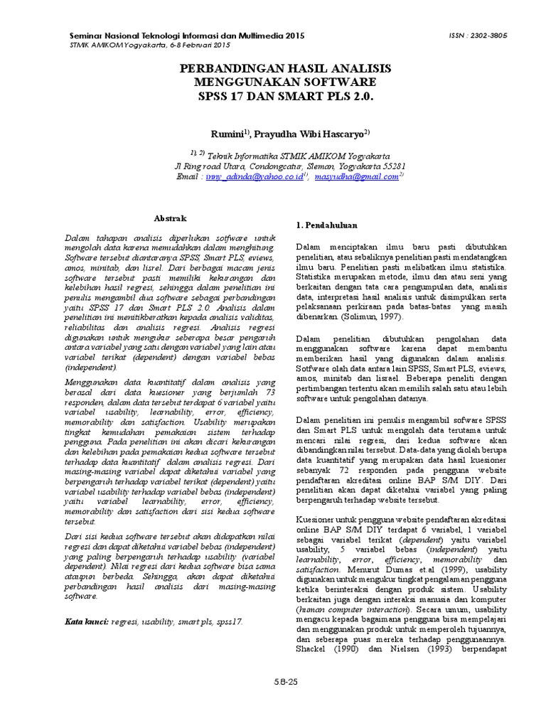 Perbandingan Hasil Analisis Menggunakan Software Spss 17 Dan Smart Pls 2 0 Pdf