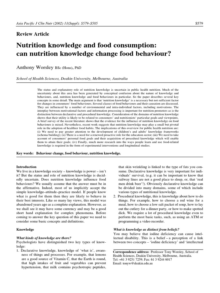 Nutrition Knowledge and Food Behavior | PDF | Behavior | Human Nutrition