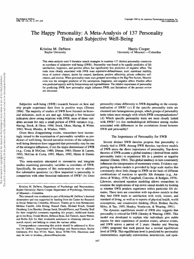The Happy Personality A MetaAnalysis of 137 Personality Traits and