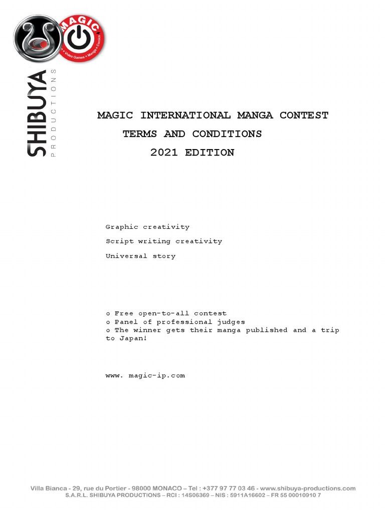 Magic International Manga Contest Terms and Conditions 2021 EDITION