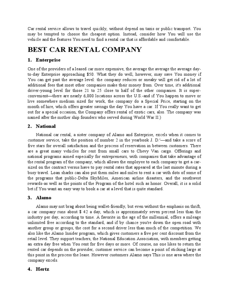Best Car Rental Company PDF Car Rental Renting