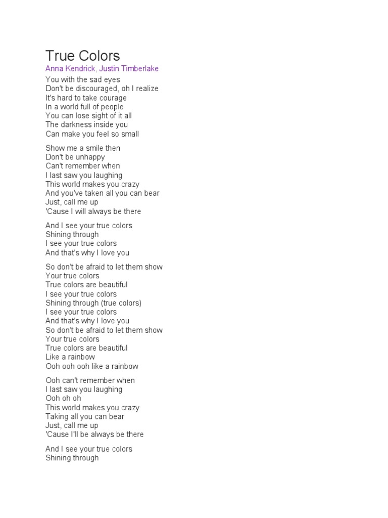 True Colors: Anna Kendrick Justin Timberlake | PDF
