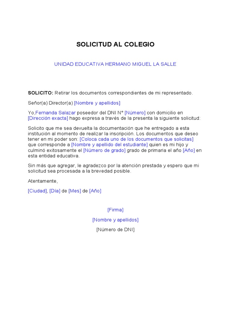Modelo de Solicitud Simple para Retirar Documentos Del Colegio | PDF