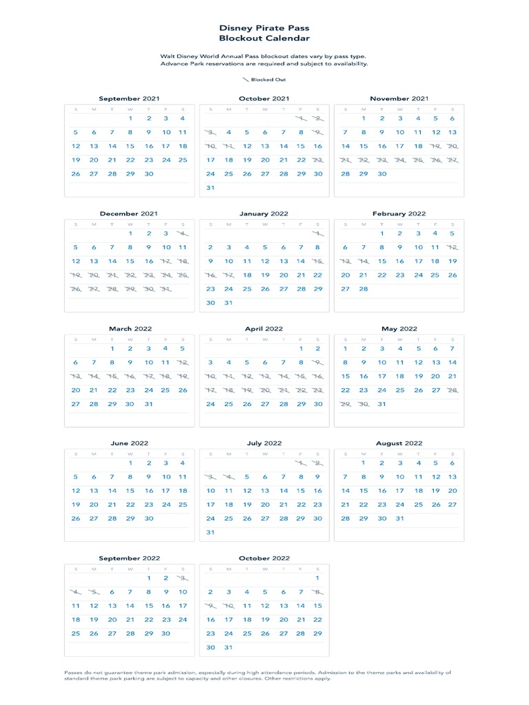 2021.08.30 WDW PiratePass Blackout Dates PDF Walt Disney World