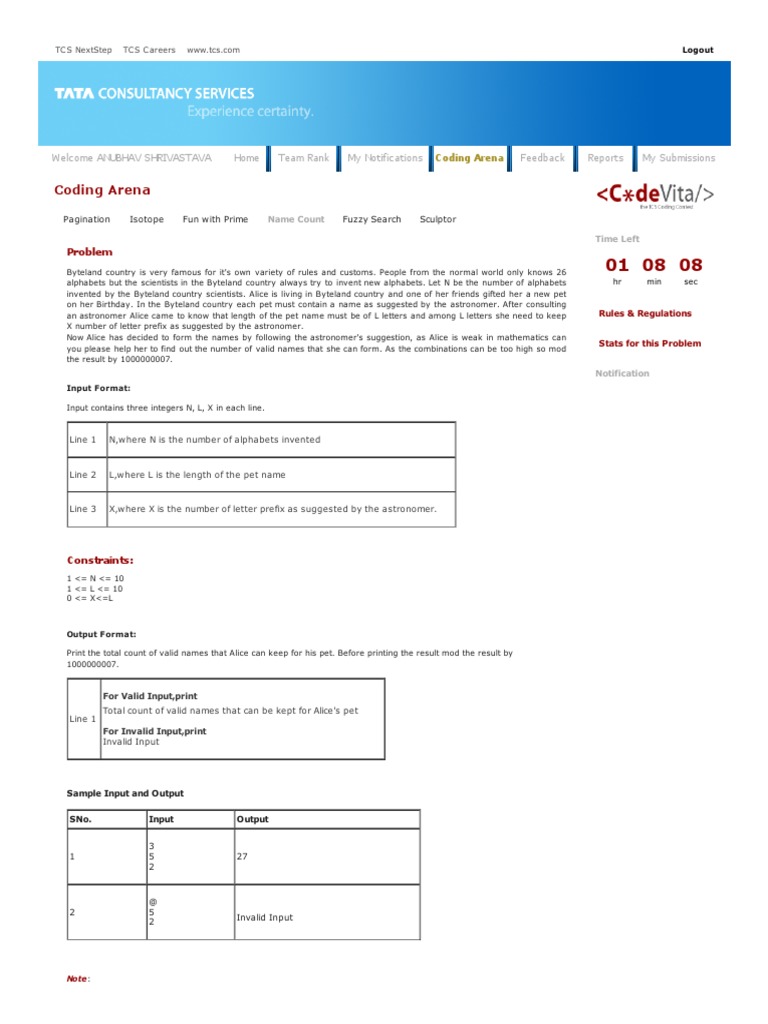 TCS - CodeVita - Coding Arena5 | PDF | Computer Programming | Computer ...