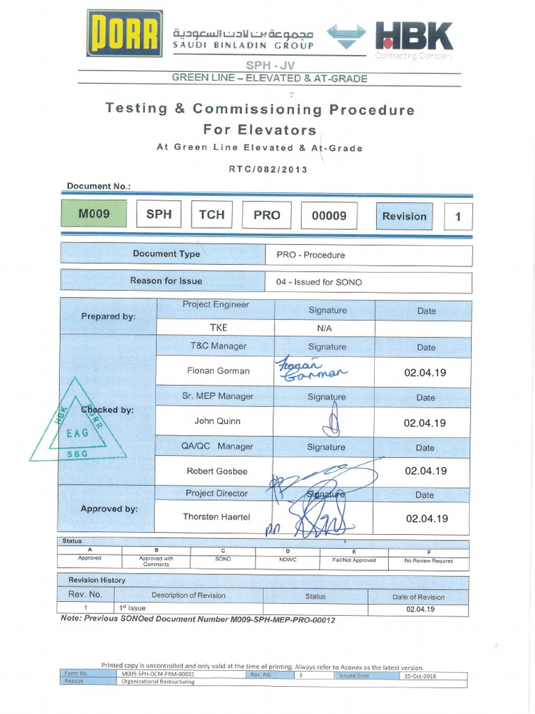 Testing and Commissioning Procedure For Elevators PDF Elevator