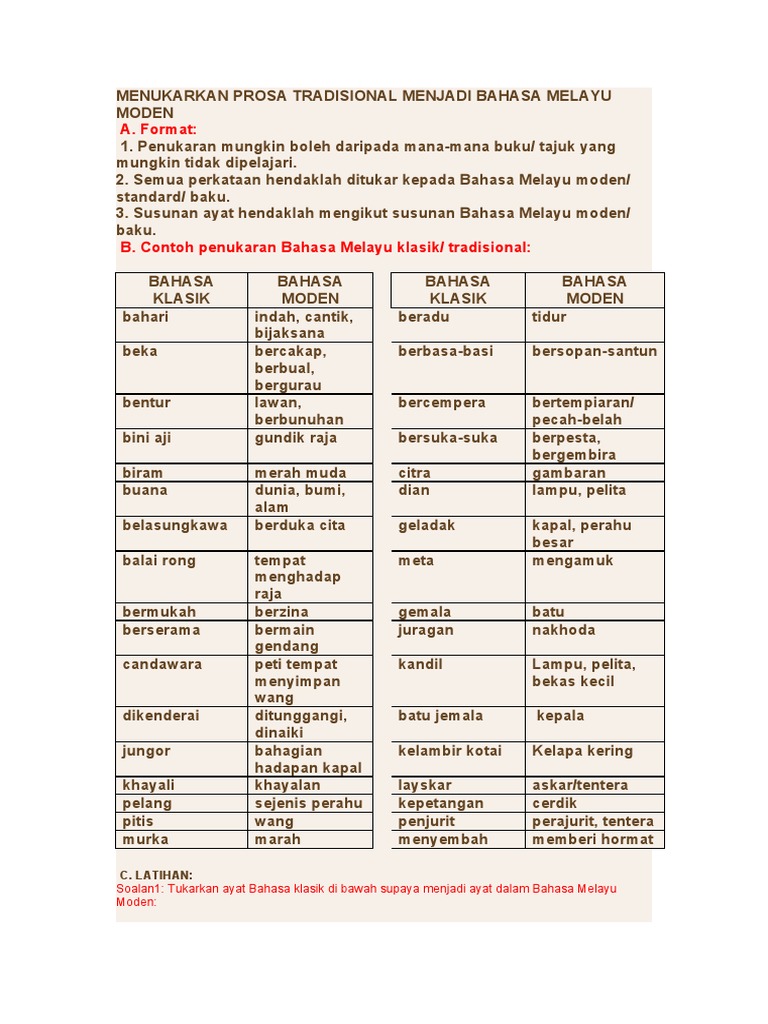 Menukarkan Prosa Tradisional Menjadi Bahasa Melayu | PDF