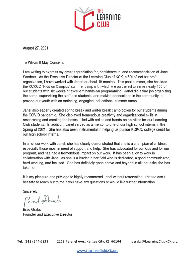 Jsanders Letterofrec Bgrabs | PDF | Career & Growth | Wellness