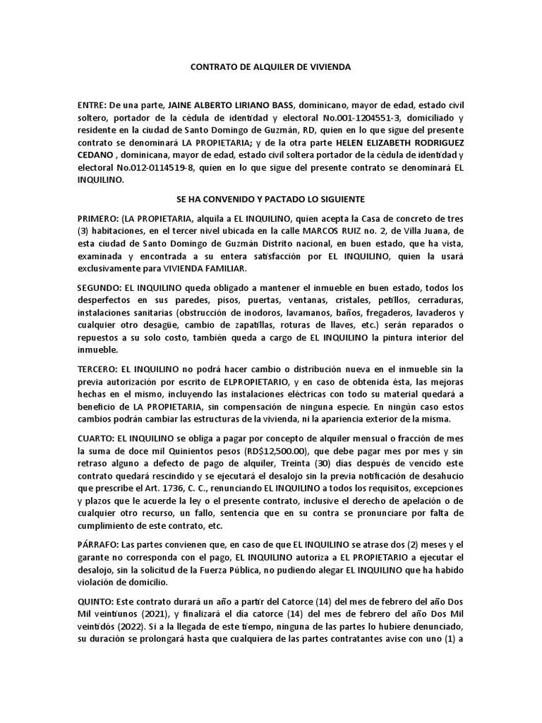 Se Puede Pagar Un Año Entero De Alquiler CONTRATO DE ALQUILER BAJO FIRMA Jaime | PDF | Desalojo