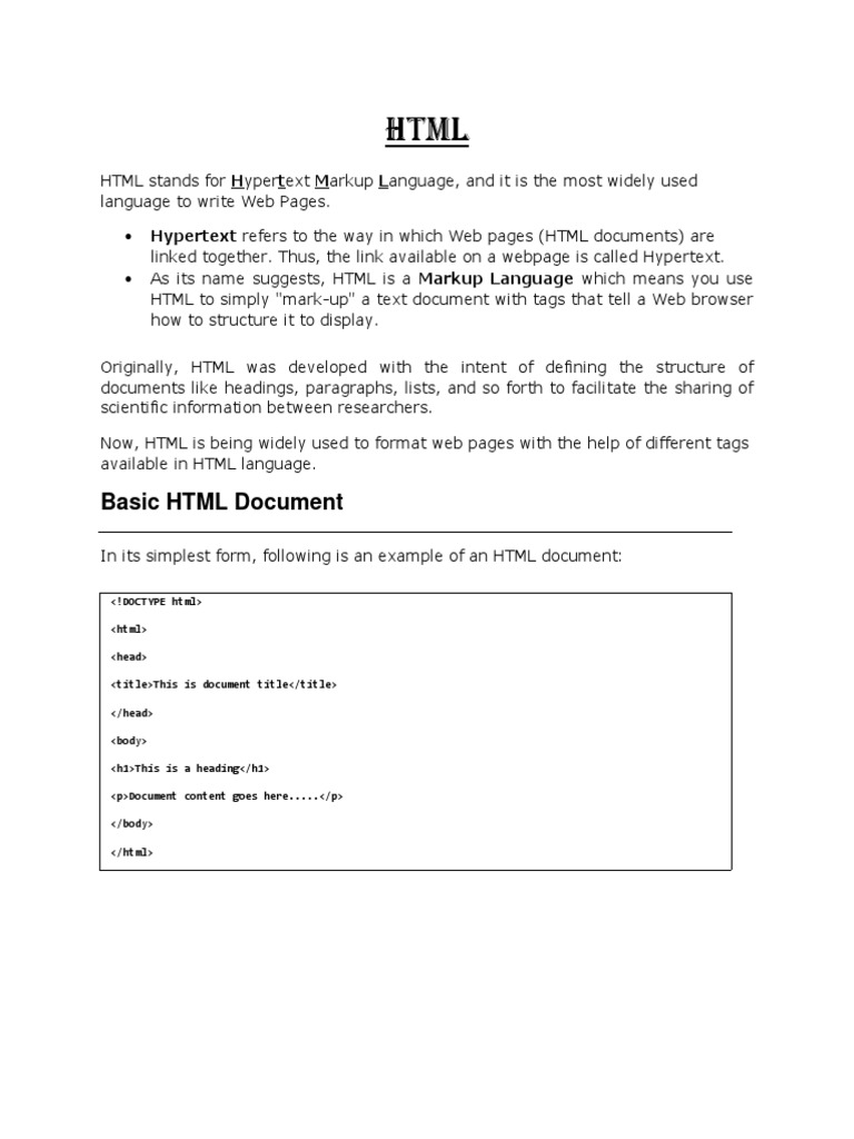 HTML Notes | PDF | Html Element | Html