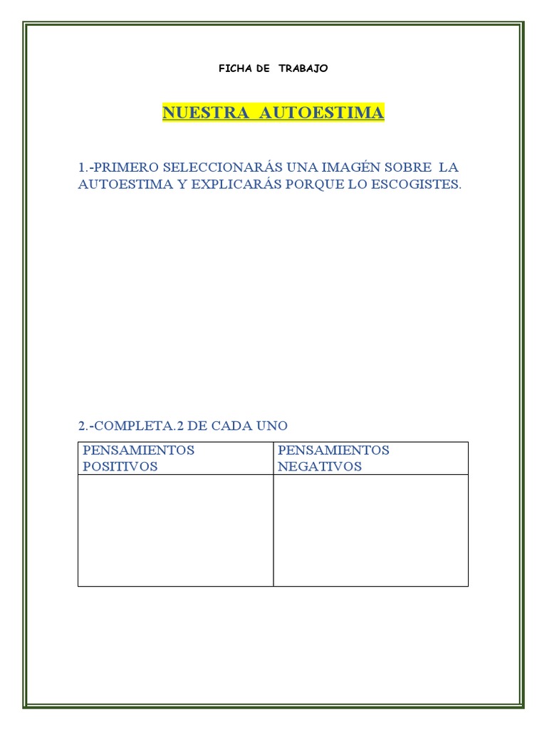 Ficha de Trabajo sobre Autoestima | PDF