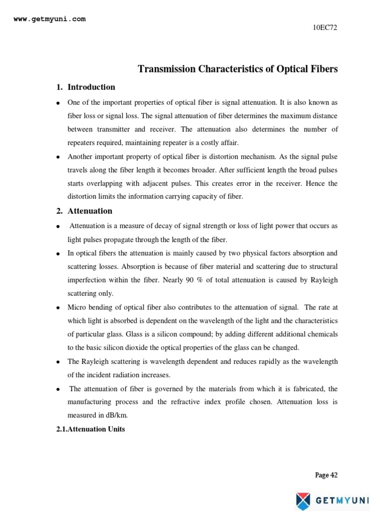 Optical Fiber Transmission Characteristics | PDF | Dispersion (Optics ...