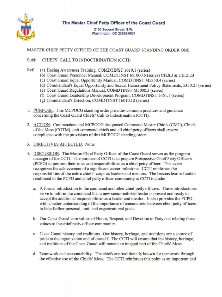 CCTI Standing Orders for Coast Guard Chiefs | PDF | Business | Finance ...