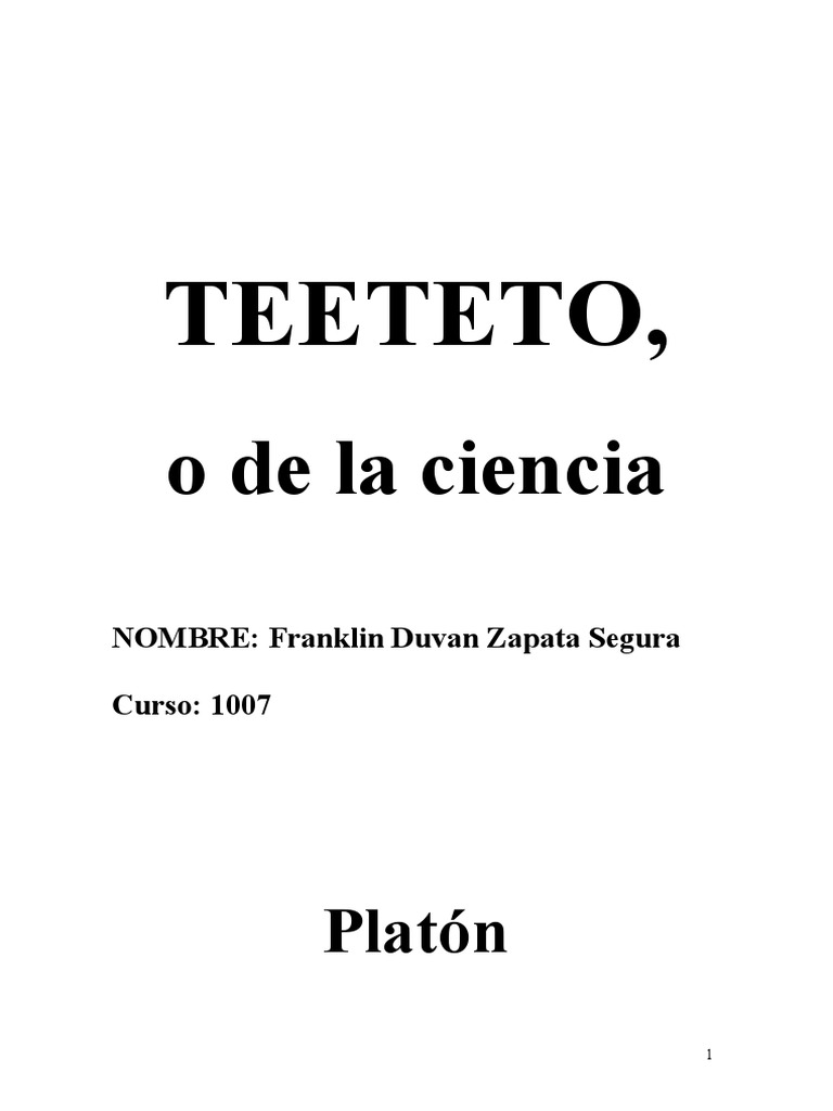 Platon - Teeteto Actividad Filosofia Franklin Duvan Zapata 1007 | PDF ...