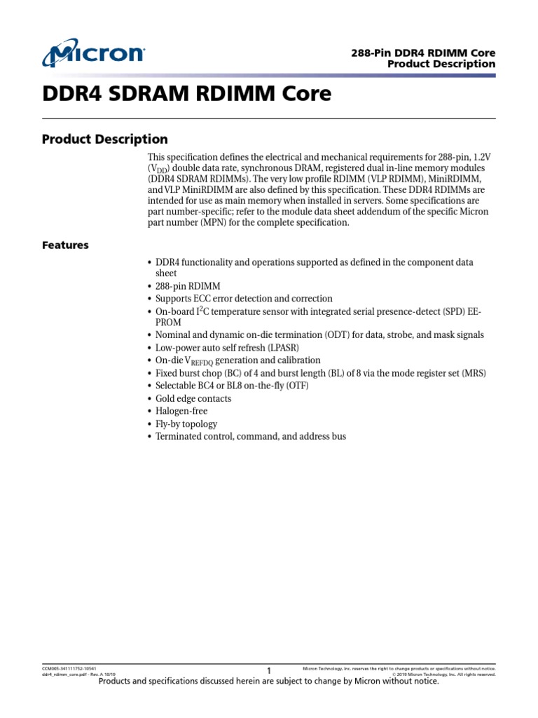 Ddr4 Sdram Rdimm Core: Product Description | PDF | Computer Data ...