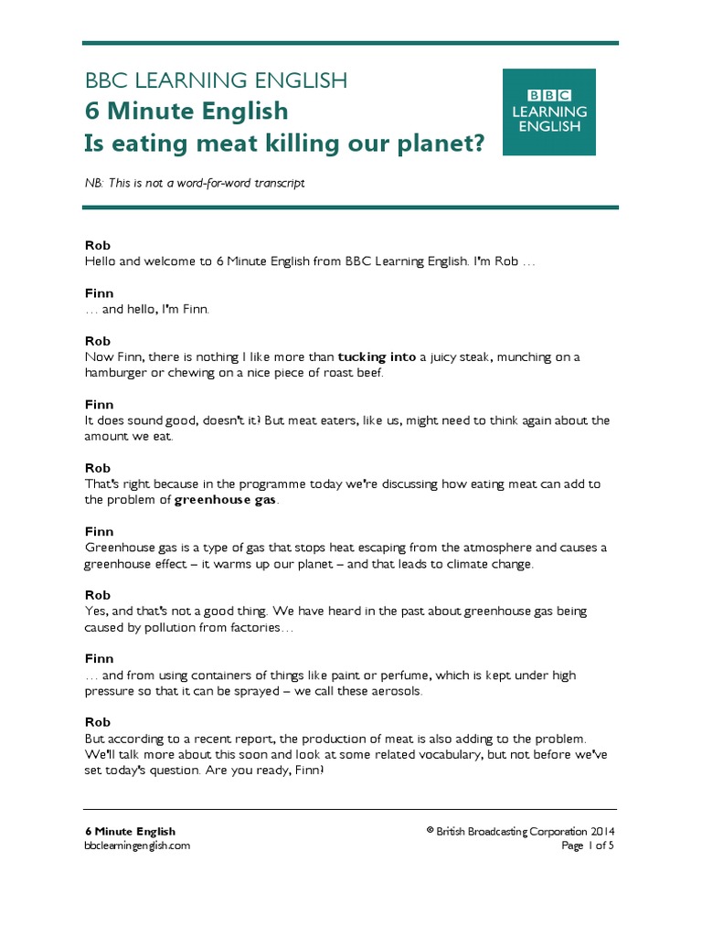 6 Minute English Is Eating Meat Killing Our PDF Meat
