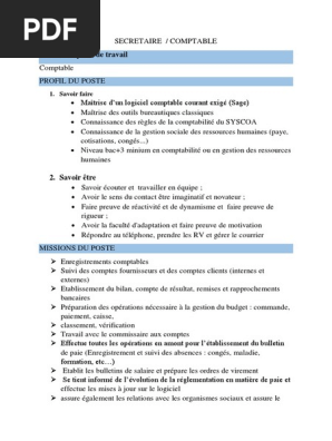 Fiche De Poste De Comptable Pdf