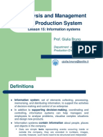 Analysis and Management of Production Systems: Information Systems