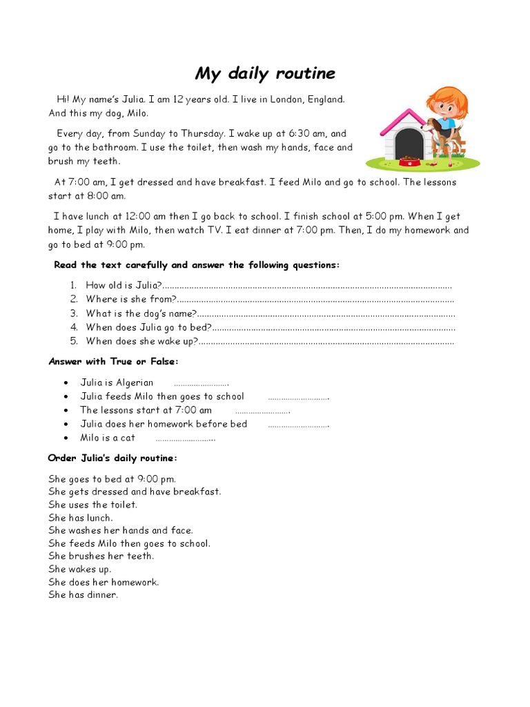 Julia's Daily Routine Explained | PDF