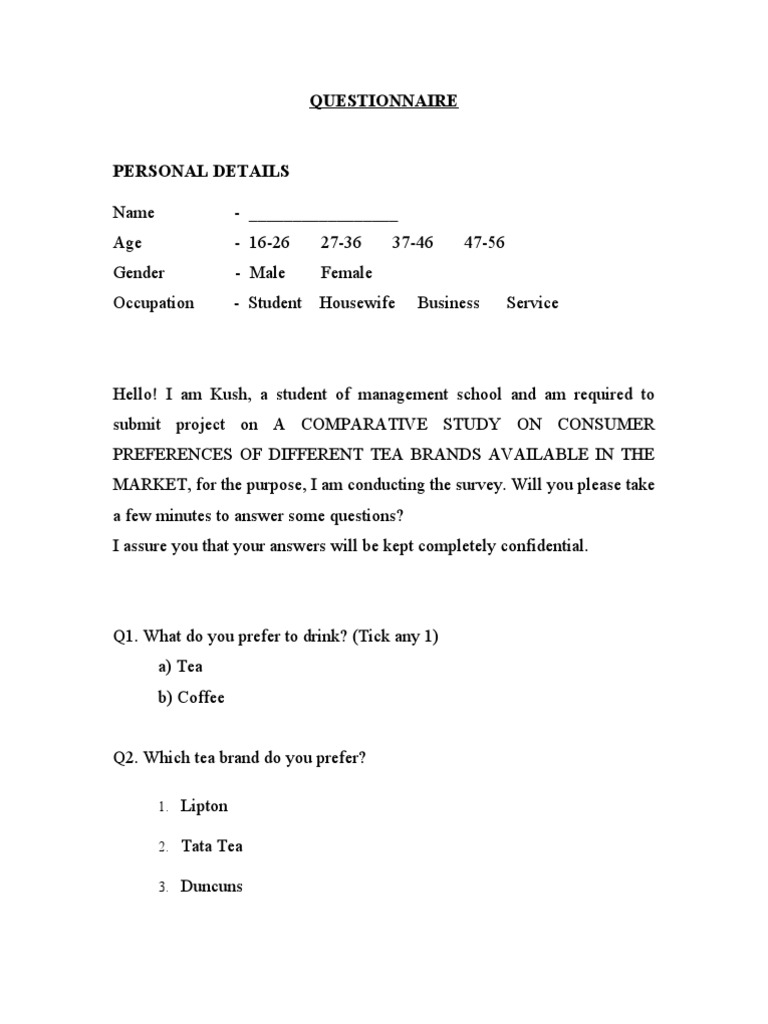 Tea Brand Preference Survey | PDF | Tea | Brand