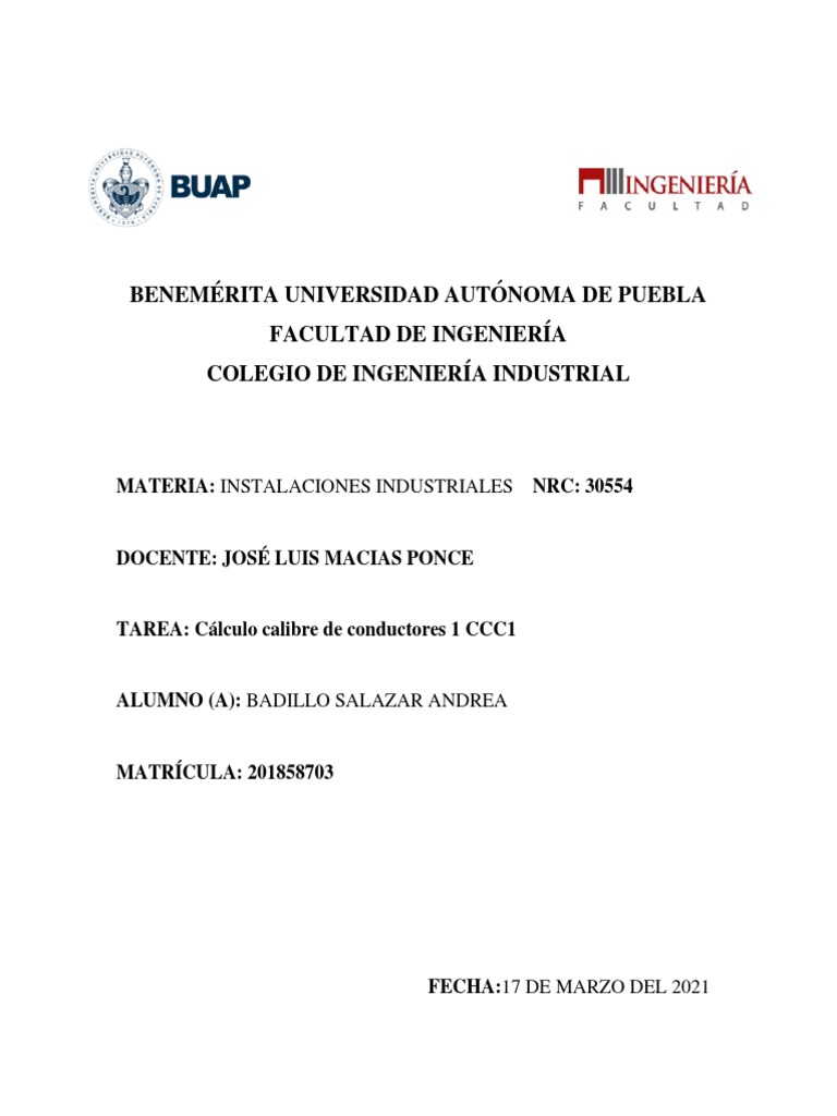 Cálculo de Calibre de Conductores 1 CCC1 | PDF