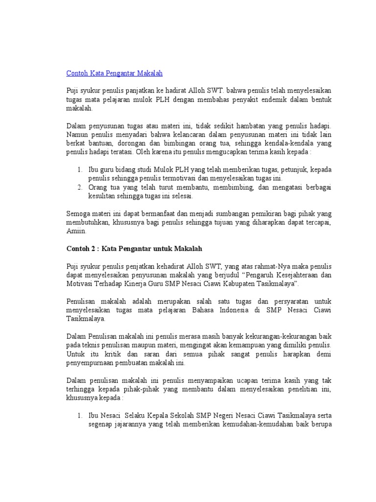 Contoh Kata Pengantar Makalah