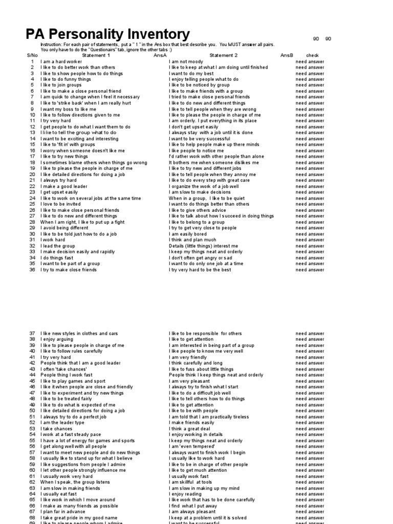 Personality Assessment Questionnaire | PDF | Psychological Concepts