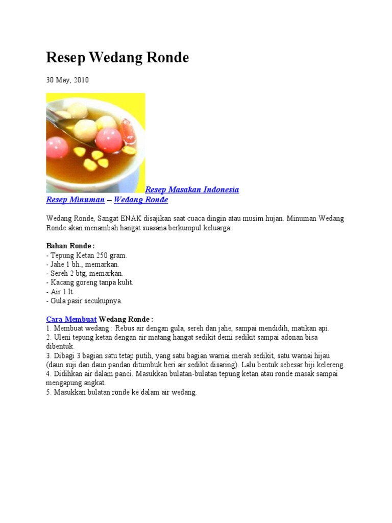 Resep Wedang Ronde Hangat dan Enak | PDF