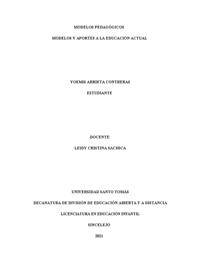 Modelos Pedagógicos en Educación Infantil | PDF | Aprendizaje | Teoría ...