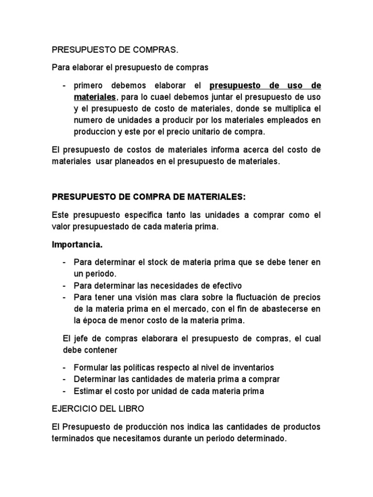 Presupuesto de Compras | PDF | Presupuesto | Inventario