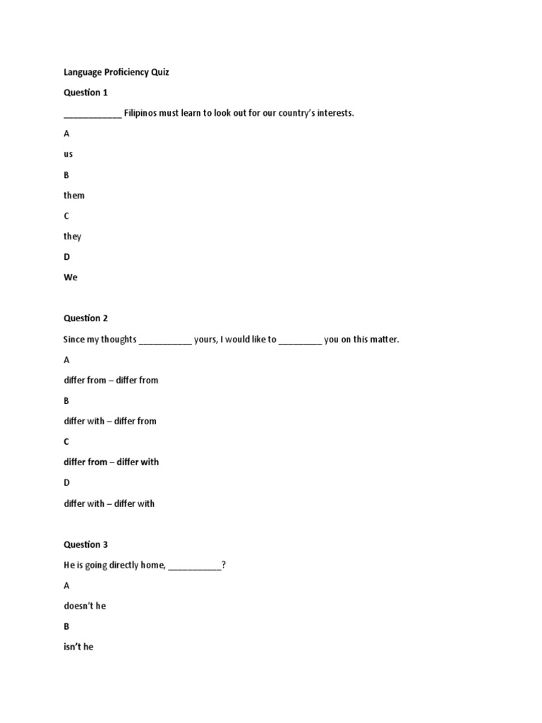 Language Proficiency Sample Test | PDF | Elves
