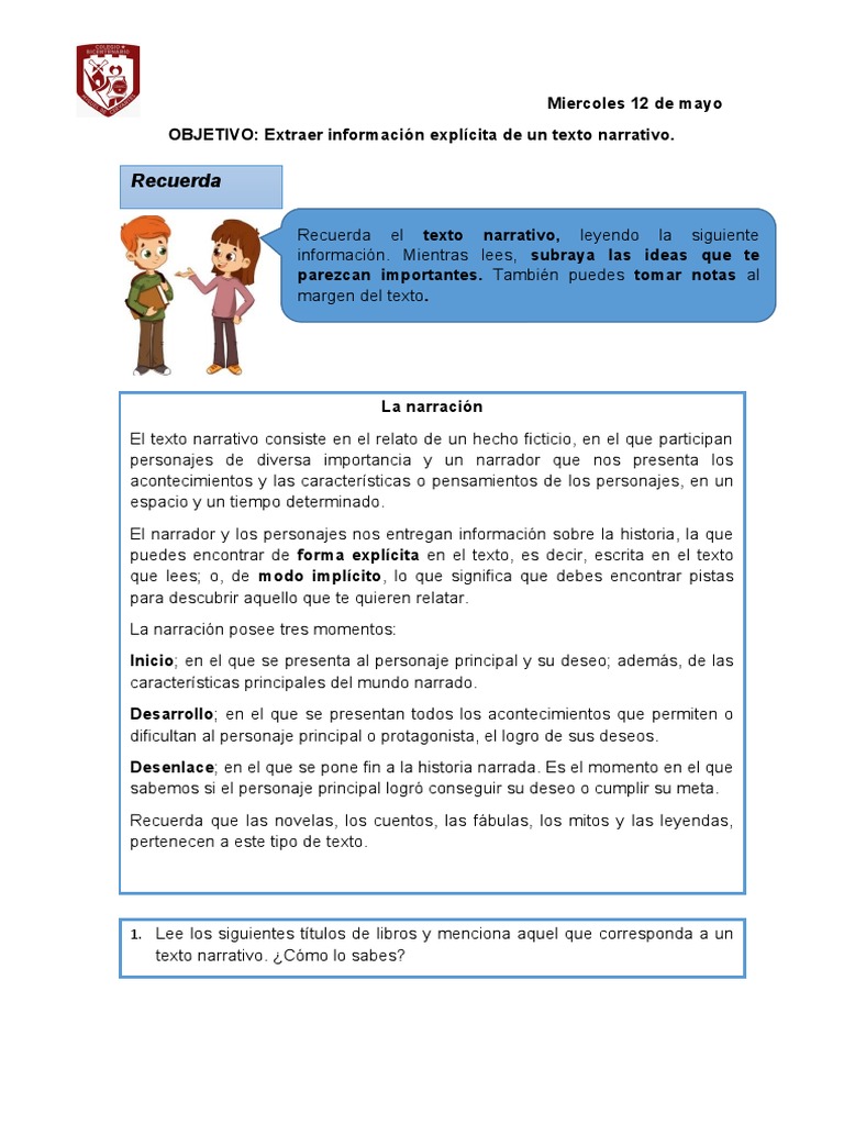 OBJETIVO Extraer Información Explícita de Un Texto Narrativo | PDF ...