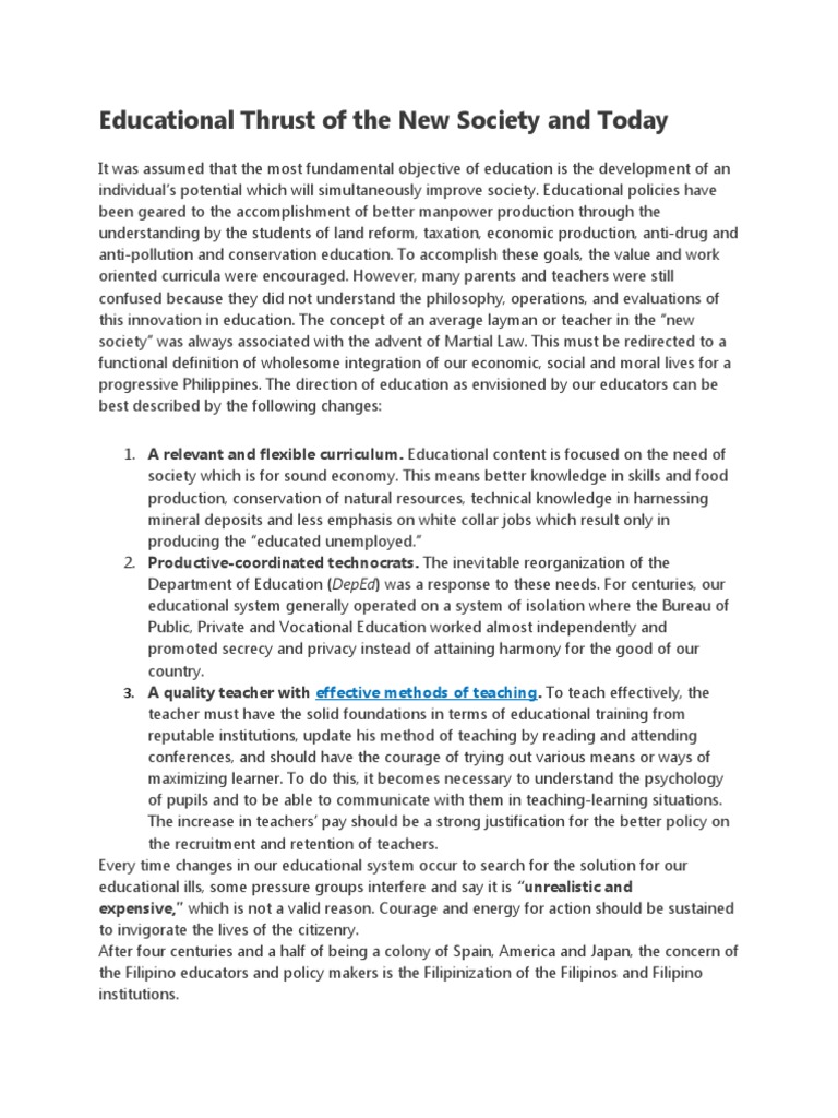 Educational Thrust of The New Society and Today Implications PDF