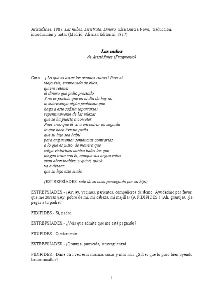 Las Nubes de Aristófanes Fragmento PDF