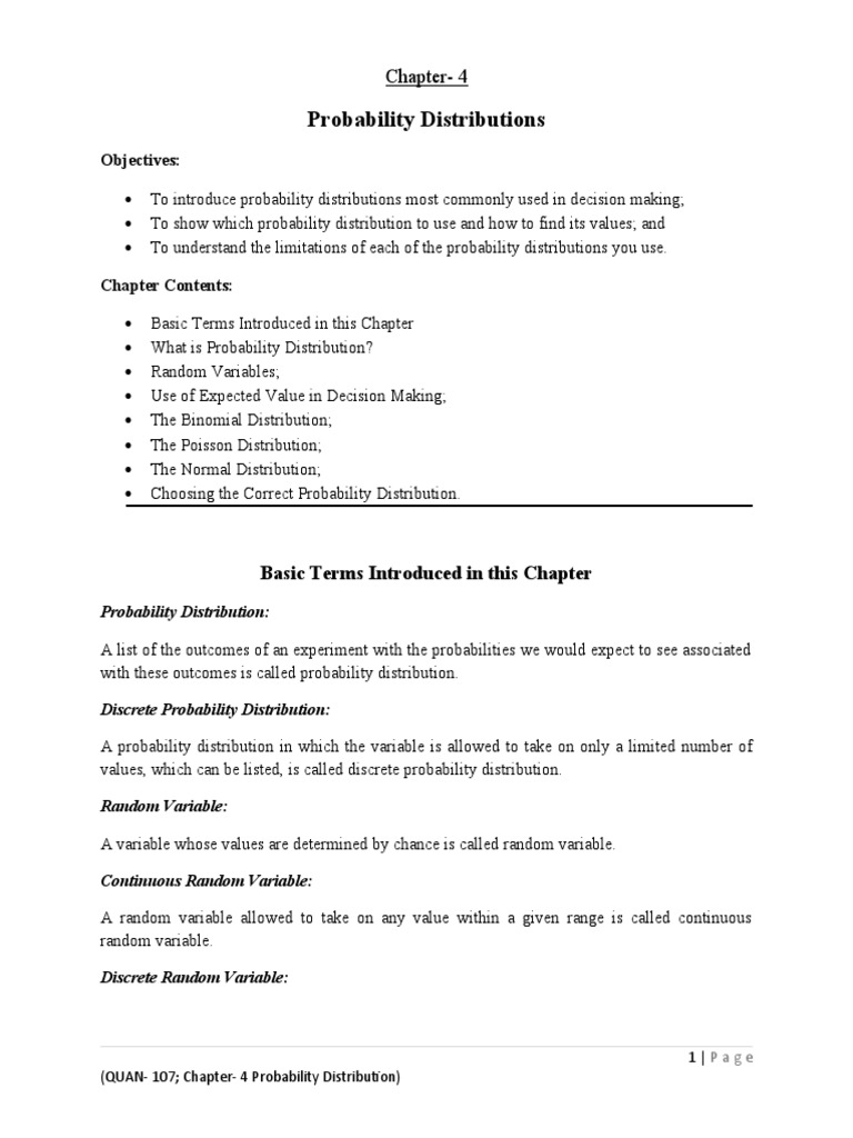Chapter - 4 Probability Distribution | PDF | Probability Distribution ...