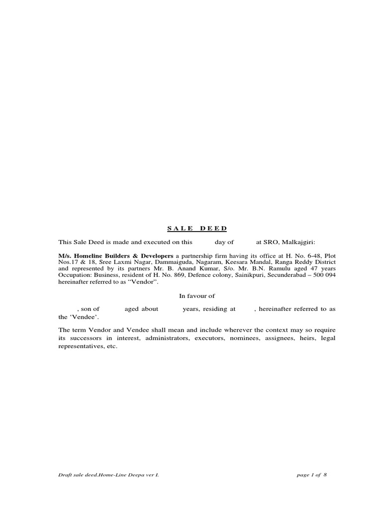 Draft Sale Deed Deepa | Download Free PDF | Covenant (Law) | Tile