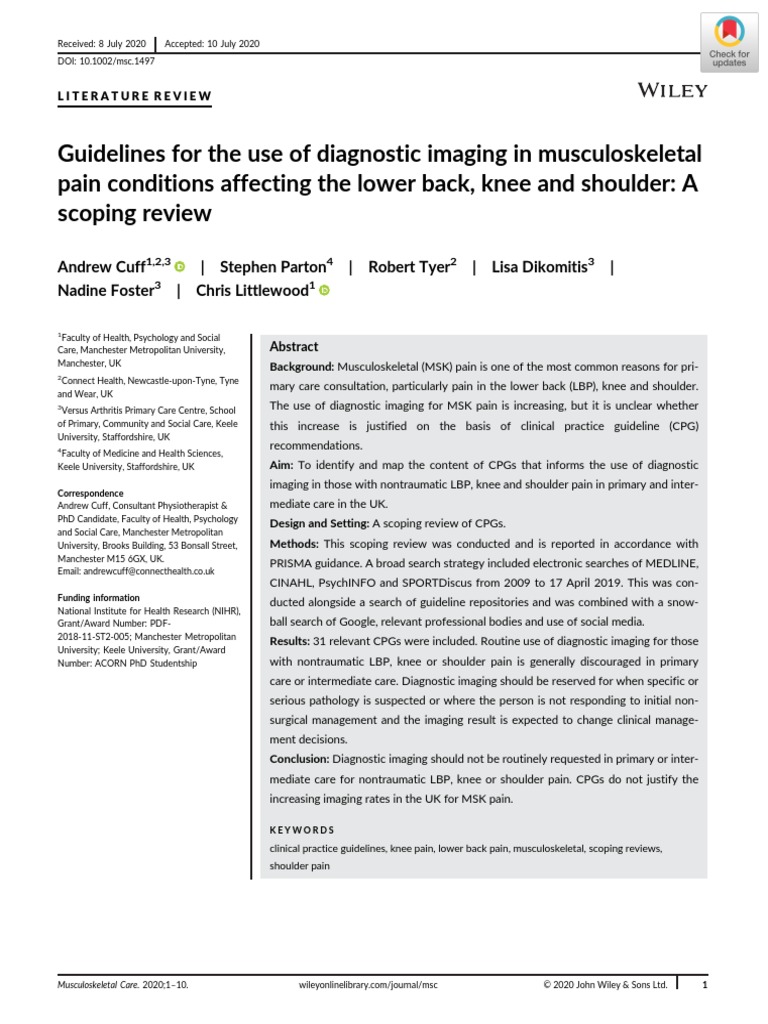 Guidelines For The Use of Diagnostic Imaging in Musculoskeletal Pain ...