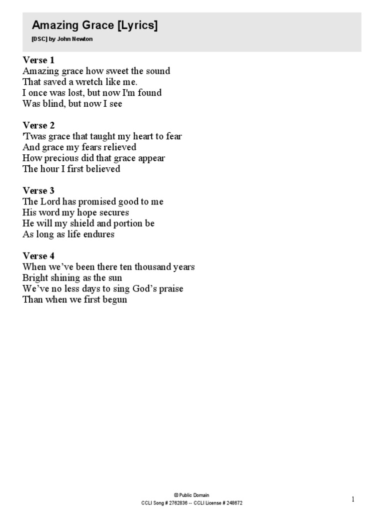 Amazing Grace Lyrics | PDF