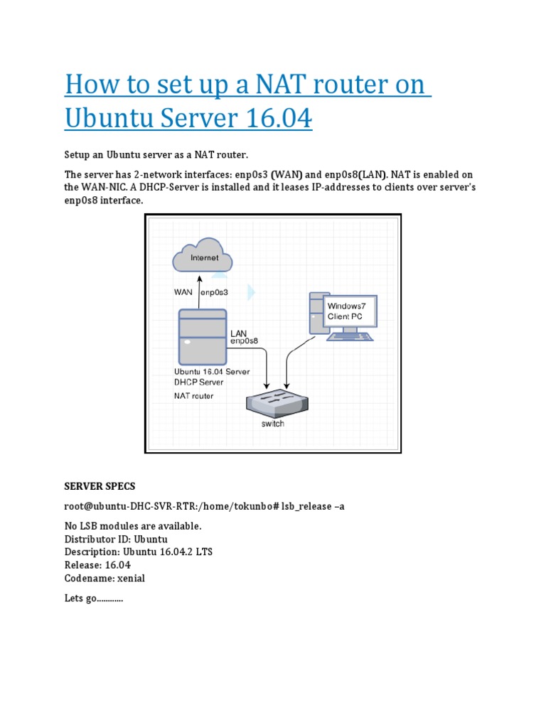 Configure NAT Router on Ubuntu 16.04 | PDF | Ip Address | Data Transmission