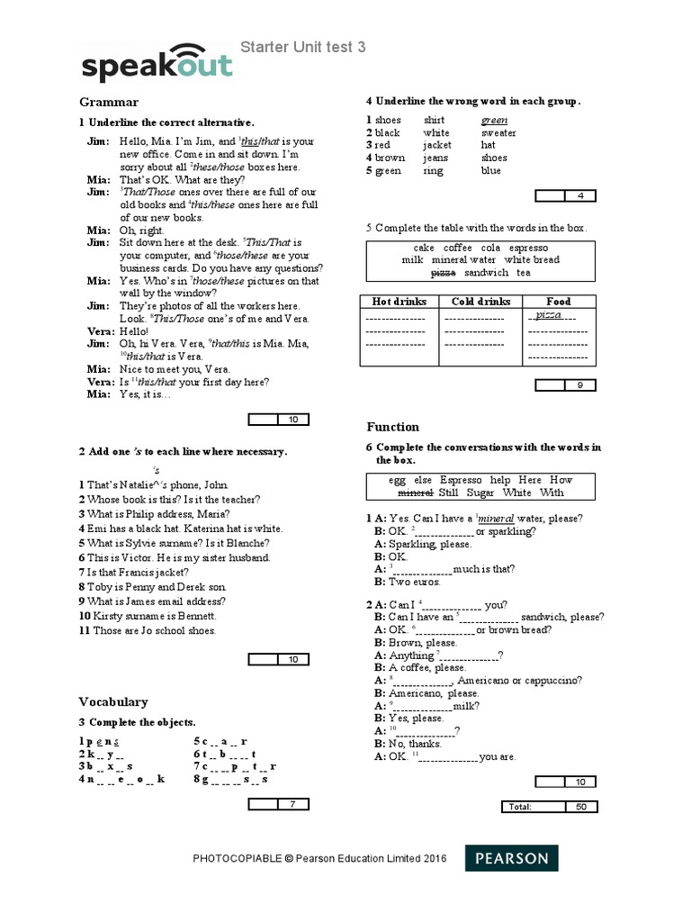 Starter Unit Test 3: Grammar | PDF | Drink | Non Alcoholic Drinks