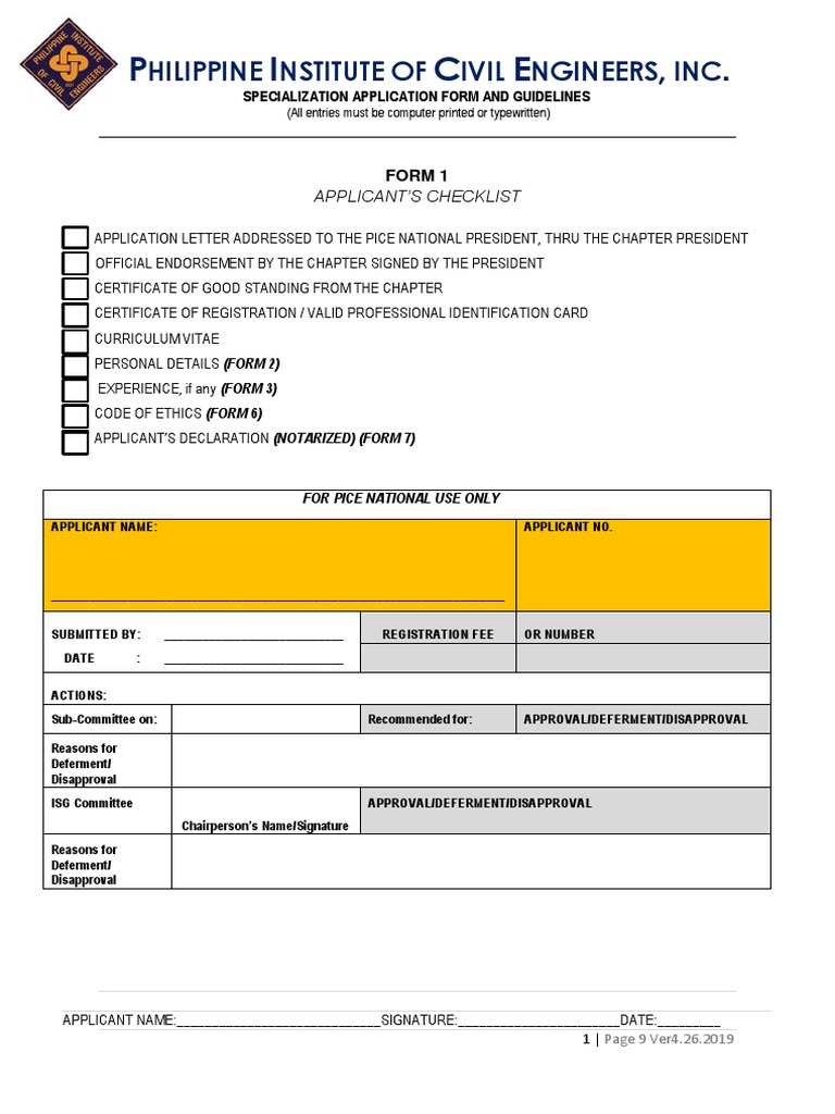 PICE Specialization Application Guidelines | PDF | Engineer | Civil ...