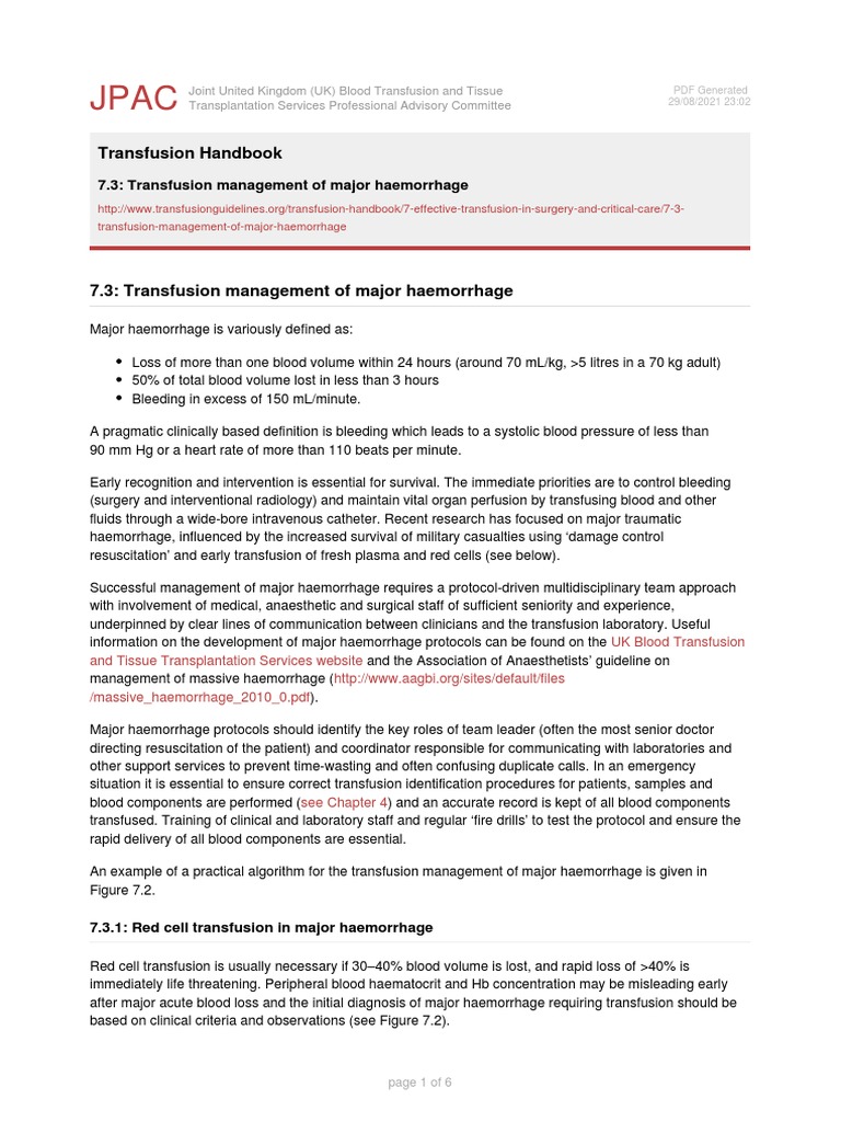 7 3 Transfusion Management of Major Haemorrhage | PDF | Bleeding ...